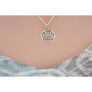 Sterling Silver Word Charm - Heal in Cursive Script Necklace